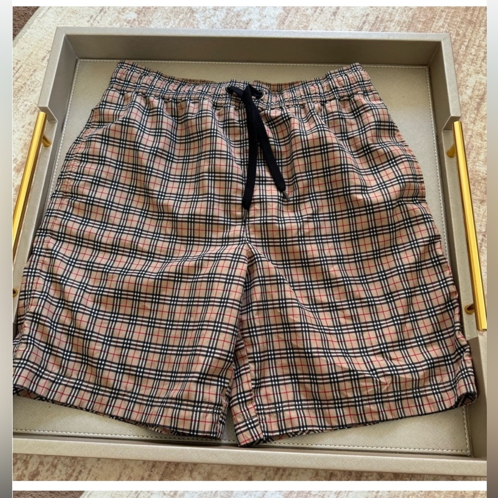 Burberry Beige and Black Checkered Shorts